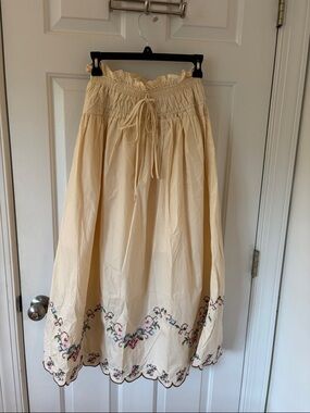 Moon River Cream Embroidered Midi Skirt